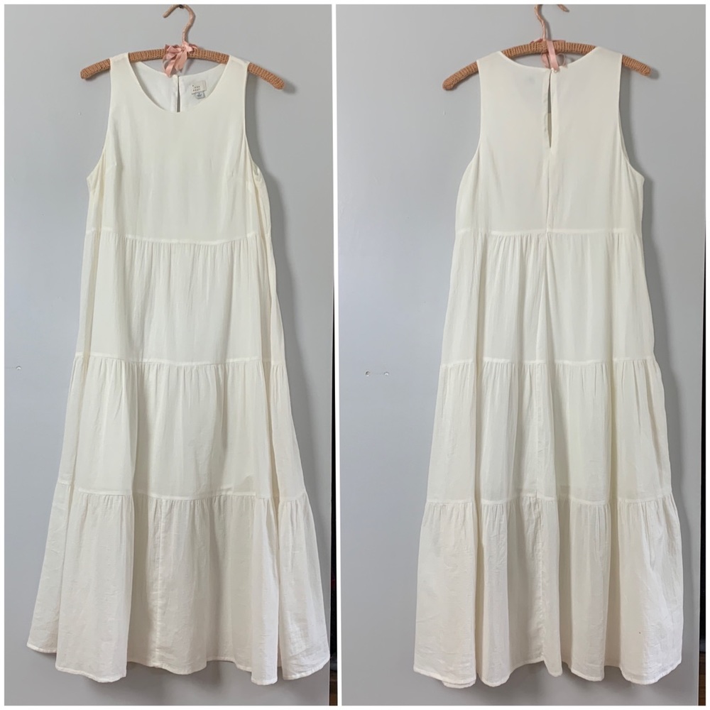 Gauzy cotton boho ruffled midi dress.